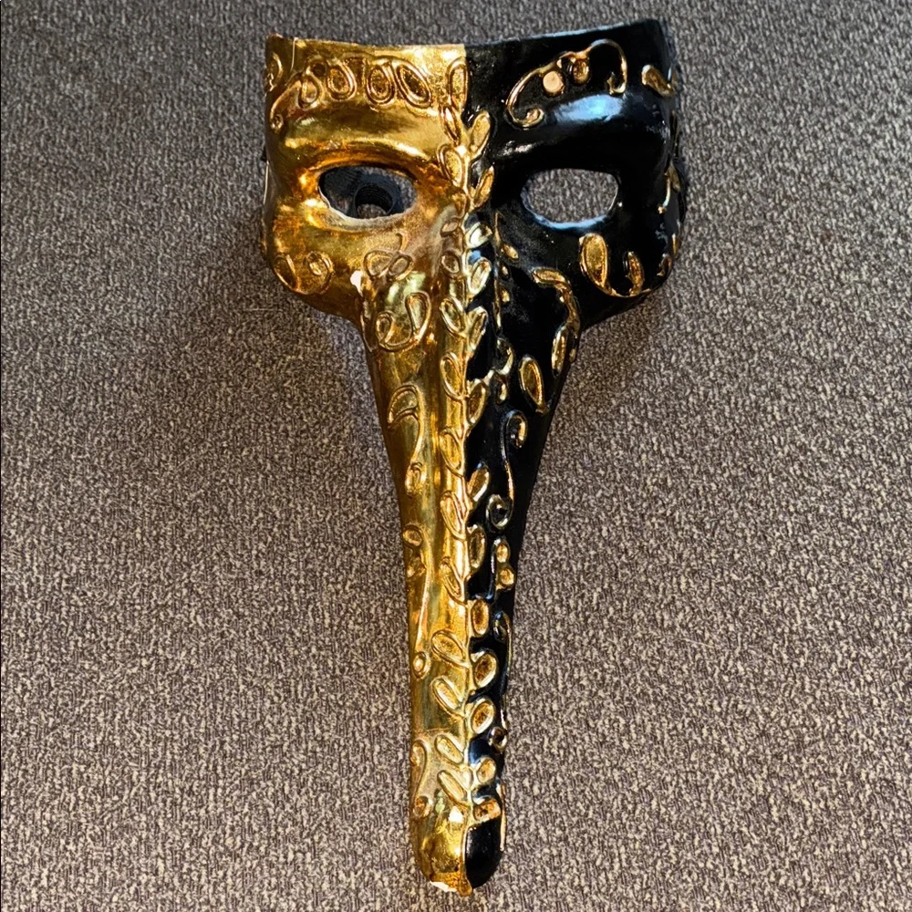 Unique Elegant Black and Gold Venetian Plague Doctor Mask - 12 inches Unisex